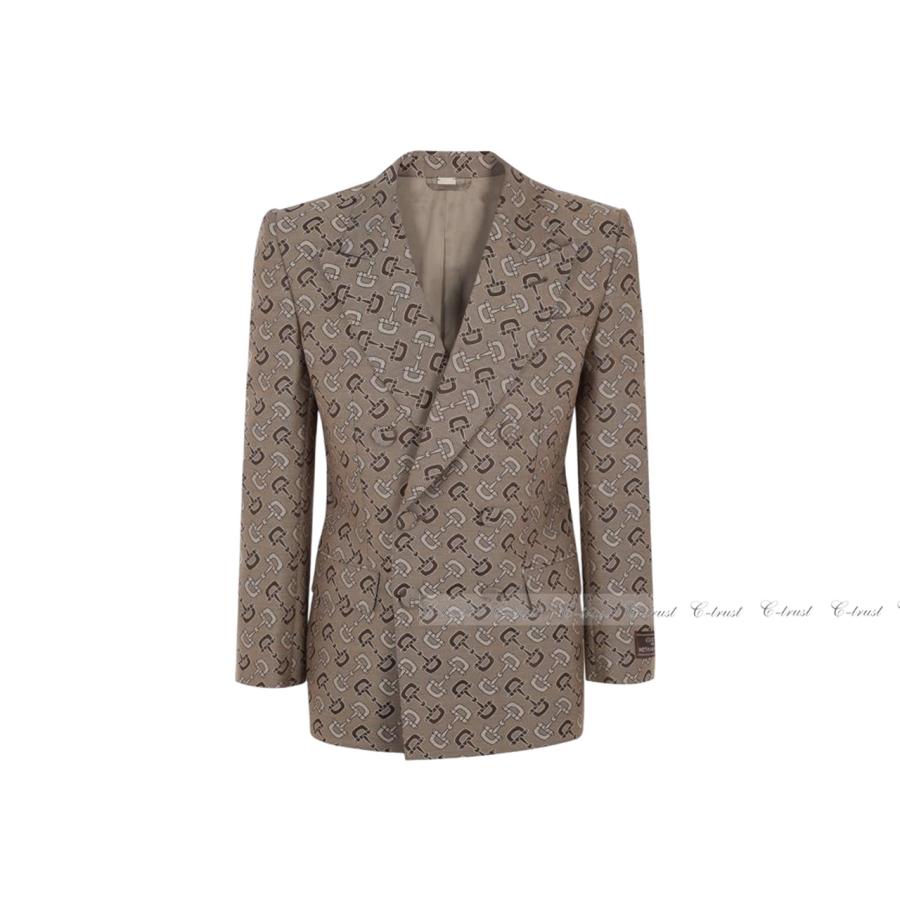 L366-46.. GUCCI グッチ ジャケット JK テーラード MAXI HORSEBIT ホースビット ワッペン ロゴ ダブル イタリア製 新品 ★ 9549 ベージュの画像