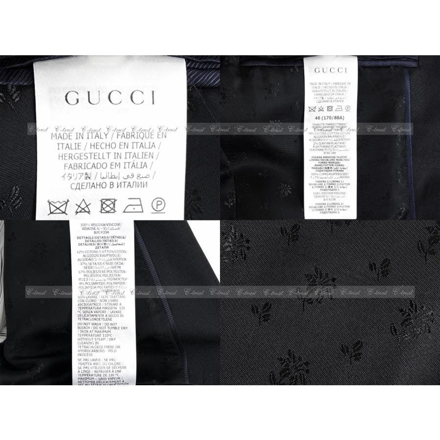 L369-46.. GUCCI グッチ ジャケット JK テーラード フォーマル ピークドラペル バーティー ロゴ シングル イタリア製 新品 ★ 1000 ブラックの画像