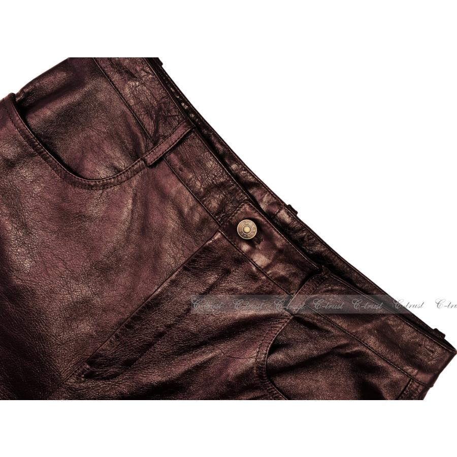 L529-46.. GUCCI グッチ パンツ ボトムス ソフト ラムレザー 100% 光沢 メンズ イタリア製 新品 ★ ボルドー.の画像