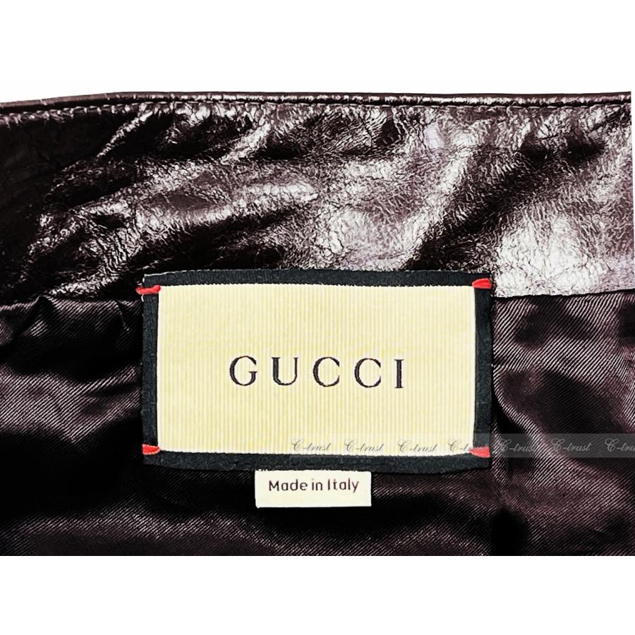 L533-48.. GUCCI グッチ パンツ ボトムス ソフト ラムレザー 100% 光沢 メンズ イタリア製 新品 ★ ダークボルドーの画像