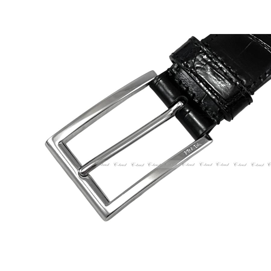 L701-85.. PRADA プラダ ベルト BELT リアル クロコ クロコダイル ビジネス バックル ロゴ メンズ 最高級 新品 ★ ブラックの画像