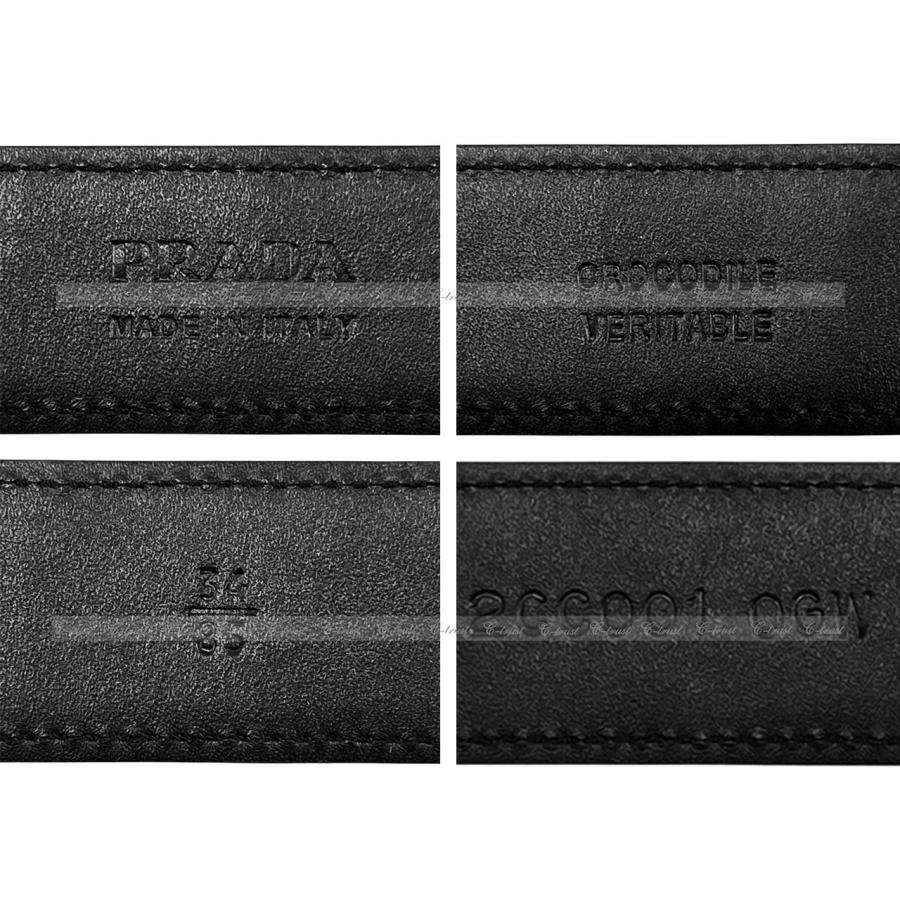 L701-85.. PRADA プラダ ベルト BELT リアル クロコ クロコダイル ビジネス バックル ロゴ メンズ 最高級 新品 ★ ブラックの画像