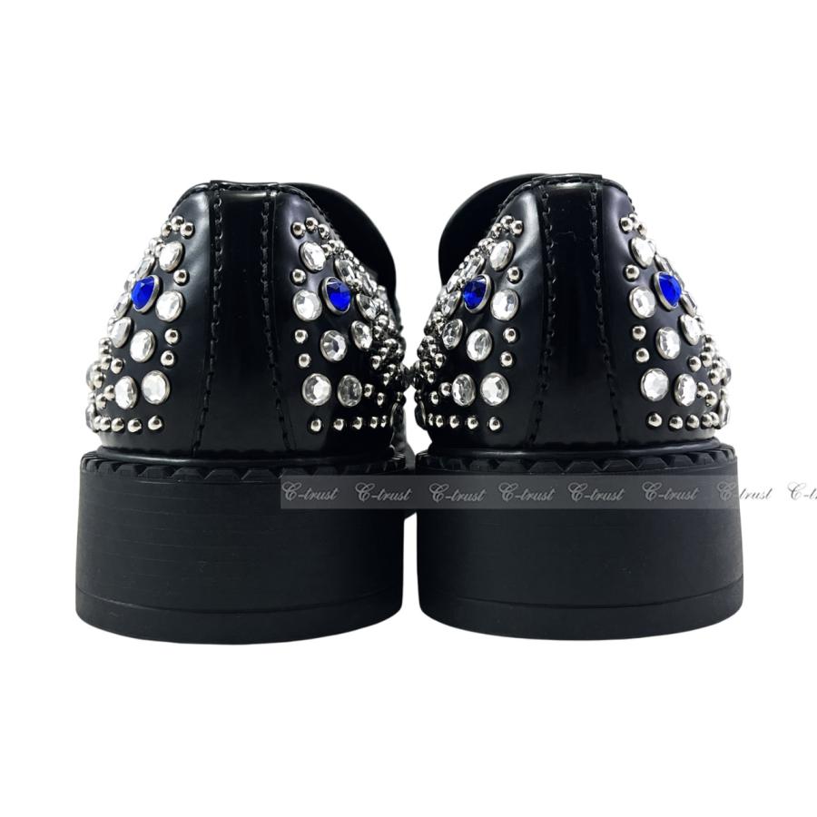 L788-9.. PRADA プラダ シューズ ローファー スワロ スタッズ ラインストーン レザー 靴 ロゴ メンズイタリア製 新品 ★ ブラックの画像