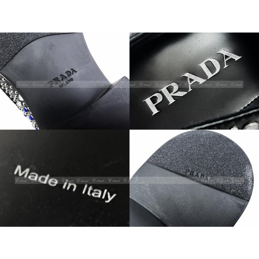 L788-9.. PRADA プラダ シューズ ローファー スワロ スタッズ ラインストーン レザー 靴 ロゴ メンズイタリア製 新品 ★ ブラックの画像