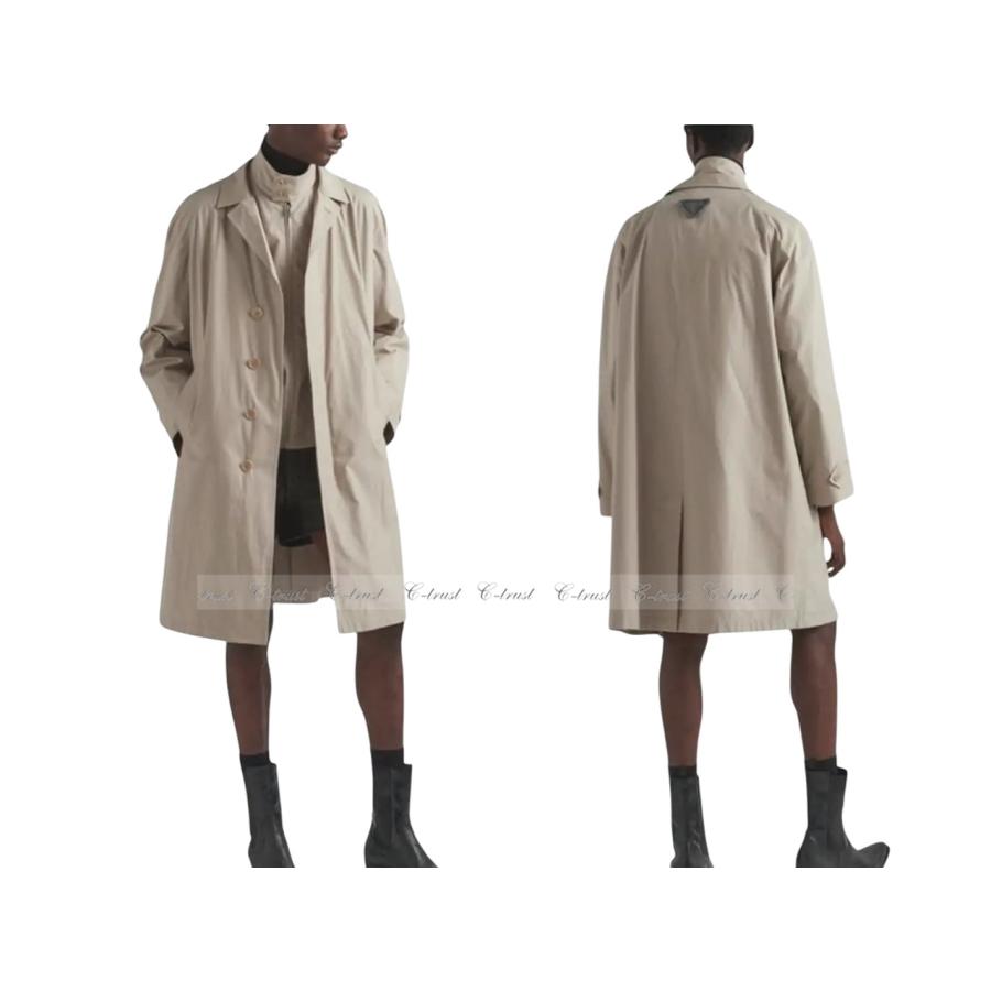 L793-48.. PRADA プラダ トレンチ コート パナマ シングル ビジネス 定番ベージュ トライアングル ロゴ イタリア製 新品 ★ CALCEの画像