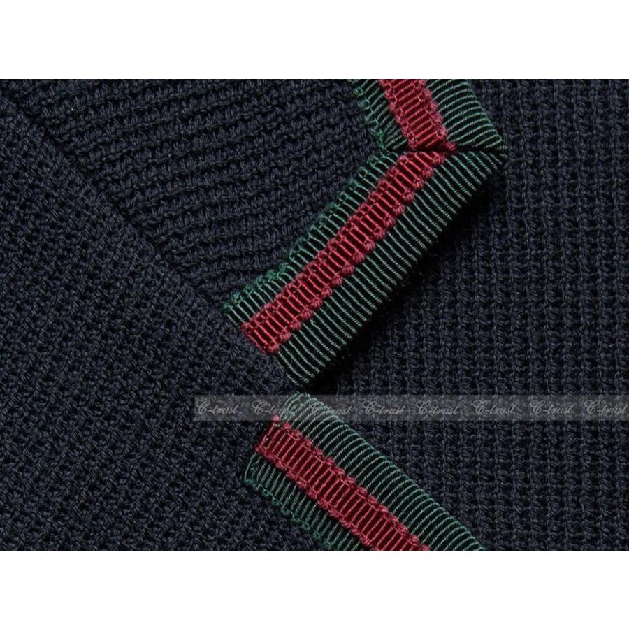 L819-46.. GUCCI グッチ ジャケット JK コットン ブレザー リボン トリム シングル ロゴ イタリア製 新品 ★ ネイビーの画像