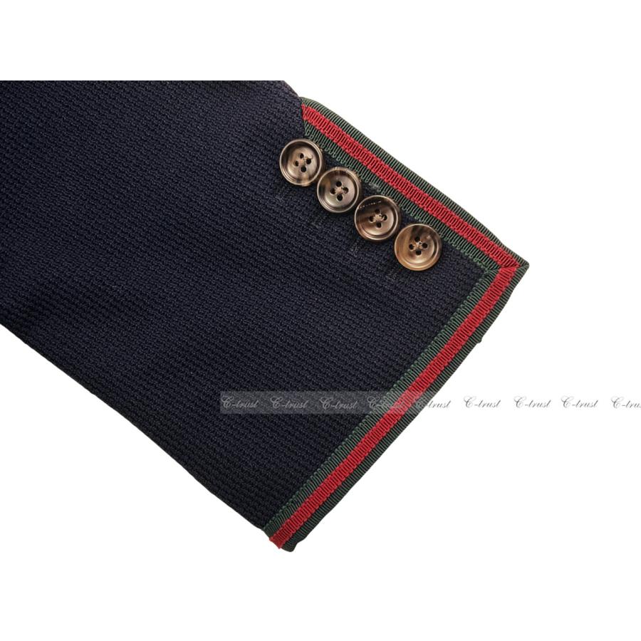 L819-46.. GUCCI グッチ ジャケット JK コットン ブレザー リボン トリム シングル ロゴ イタリア製 新品 ★ ネイビーの画像
