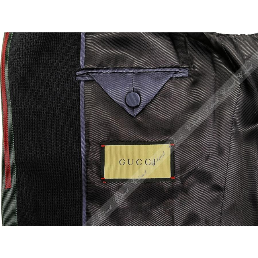 L819-46.. GUCCI グッチ ジャケット JK コットン ブレザー リボン トリム シングル ロゴ イタリア製 新品 ★ ネイビーの画像