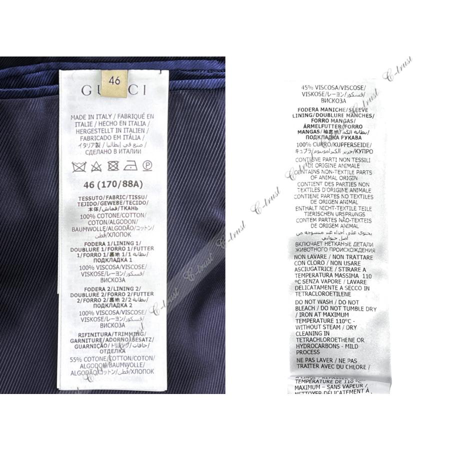 L819-46.. GUCCI グッチ ジャケット JK コットン ブレザー リボン トリム シングル ロゴ イタリア製 新品 ★ ネイビーの画像