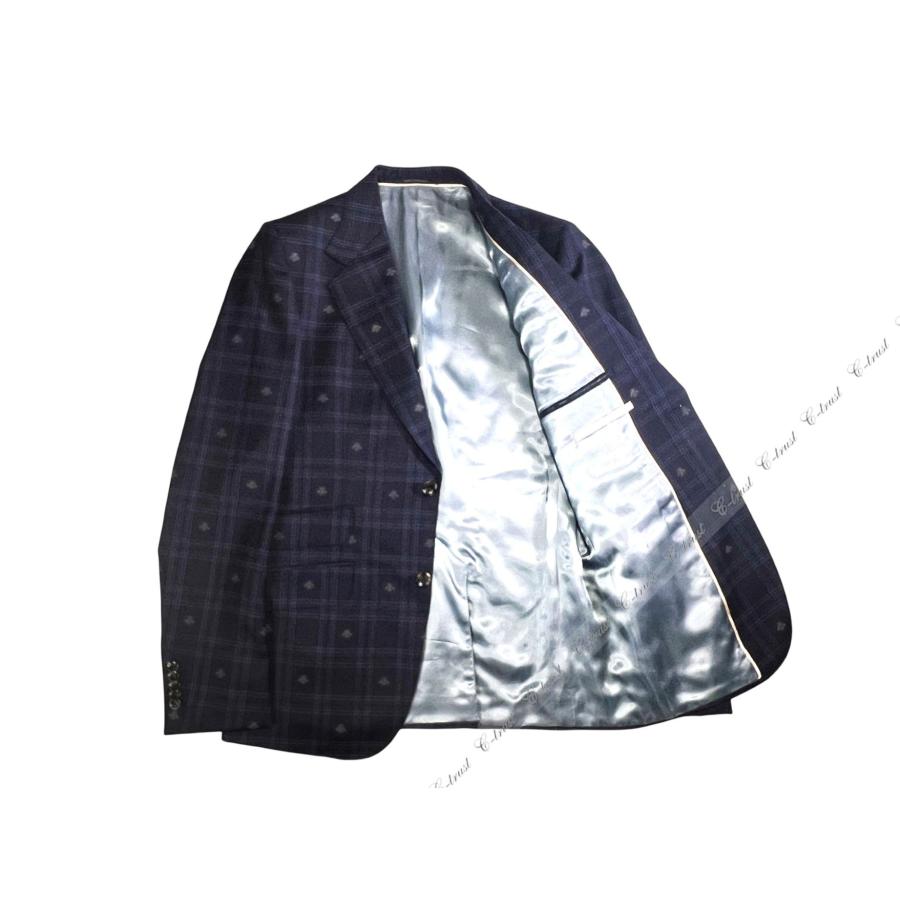 L821-48R.. GUCCI グッチ スーツ セットアップ ジャケット JK 蜂 BEE チェック テーラード フォーマル メンズ スイス製 新品 ★ ネイビーの画像