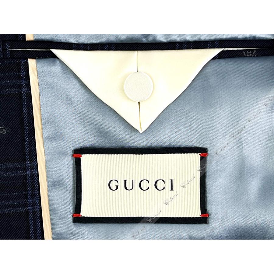 L821-48R.. GUCCI グッチ スーツ セットアップ ジャケット JK 蜂 BEE チェック テーラード フォーマル メンズ スイス製 新品 ★ ネイビーの画像