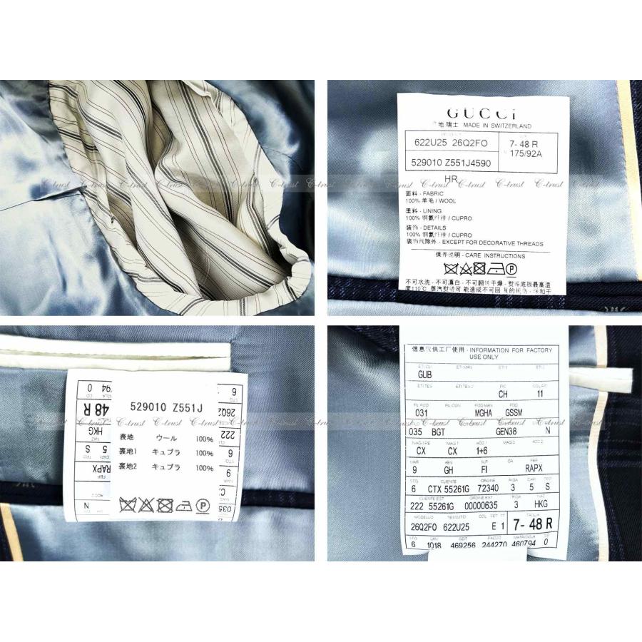 L821-48R.. GUCCI グッチ スーツ セットアップ ジャケット JK 蜂 BEE チェック テーラード フォーマル メンズ スイス製 新品 ★ ネイビーの画像