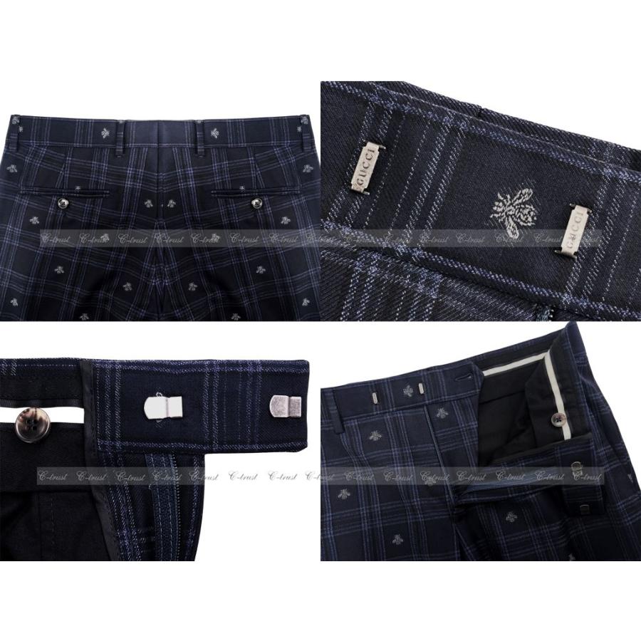L821-48R.. GUCCI グッチ スーツ セットアップ ジャケット JK 蜂 BEE チェック テーラード フォーマル メンズ スイス製 新品 ★ ネイビーの画像