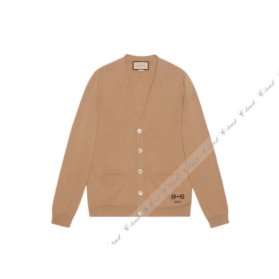 L823-S.. GUCCI グッチ カーディガン ニット ホースビット トップス Vネック メンズ ロゴ イタリア製 新品 ★ 2602 ベージュの画像