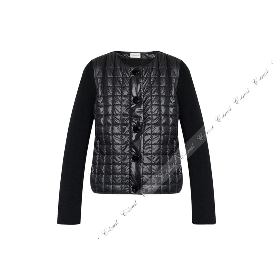 L846-S.. MONCLER モンクレール キルティング カーディガン ダウン クルーネック レディース ロゴ 新品 ★ 999 ブラックの画像
