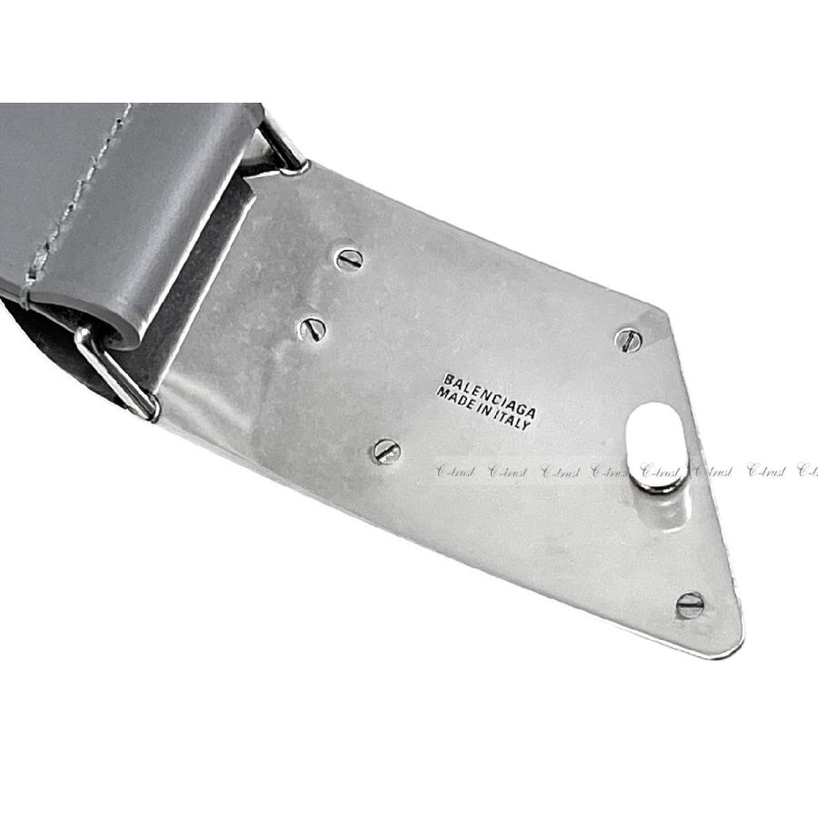 L887-90.. BALENCIAGA バレンシアガ ベルト BB MOTO LOGO BELT シルバー カーフ レザー ロゴ イタリア製 新品 ★ 1404 グレー_2