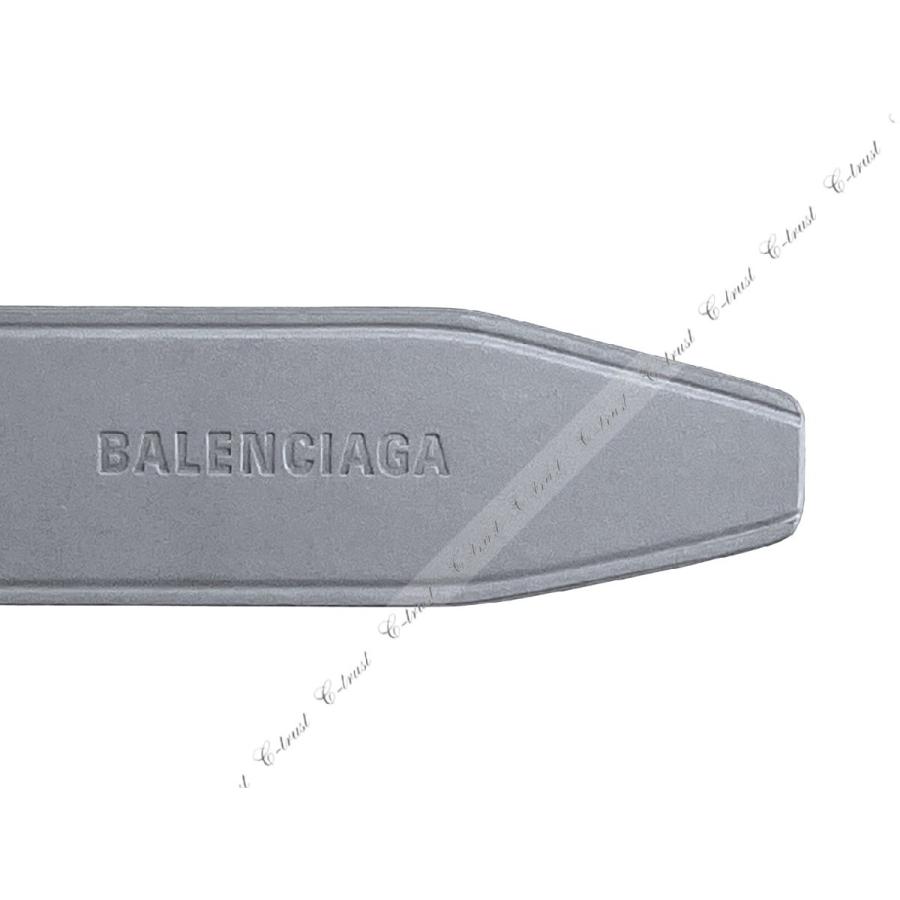 L887-90.. BALENCIAGA バレンシアガ ベルト BB MOTO LOGO BELT シルバー カーフ レザー ロゴ イタリア製 新品 ★ 1404 グレー_6