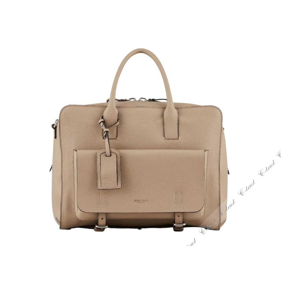 L909.. GIORGIO ARMANI ジョルジオ アルマーニ ボストン バッグ BAG ショルダー ストラップ カーフ レザー イタリア製 新品 ★ ベージュの画像