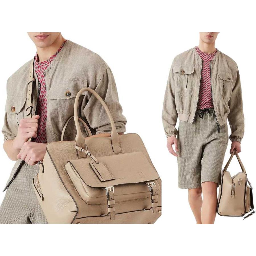 L909.. GIORGIO ARMANI ジョルジオ アルマーニ ボストン バッグ BAG ショルダー ストラップ カーフ レザー イタリア製 新品 ★ ベージュの画像