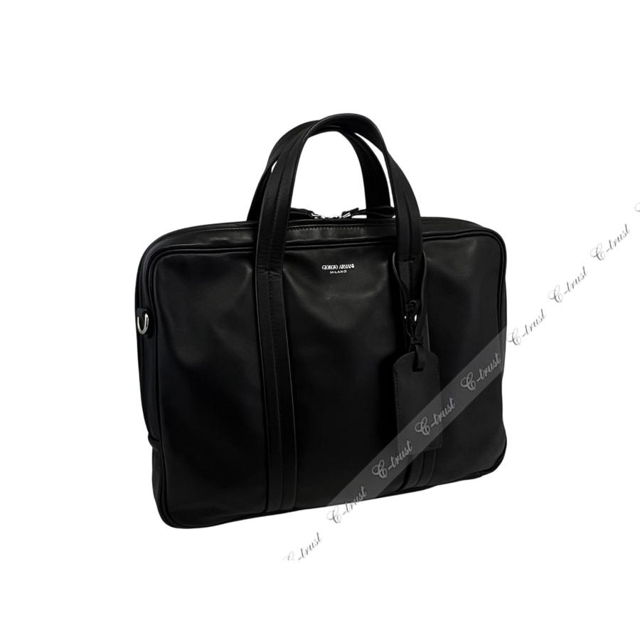 M077.. GIORGIO ARMANI ジョルジオ アルマーニ ビジネス バッグ BAG ストラップ ショルダー 羊革 レザー イタリア製 新品 ★ 80001 ブラックの画像