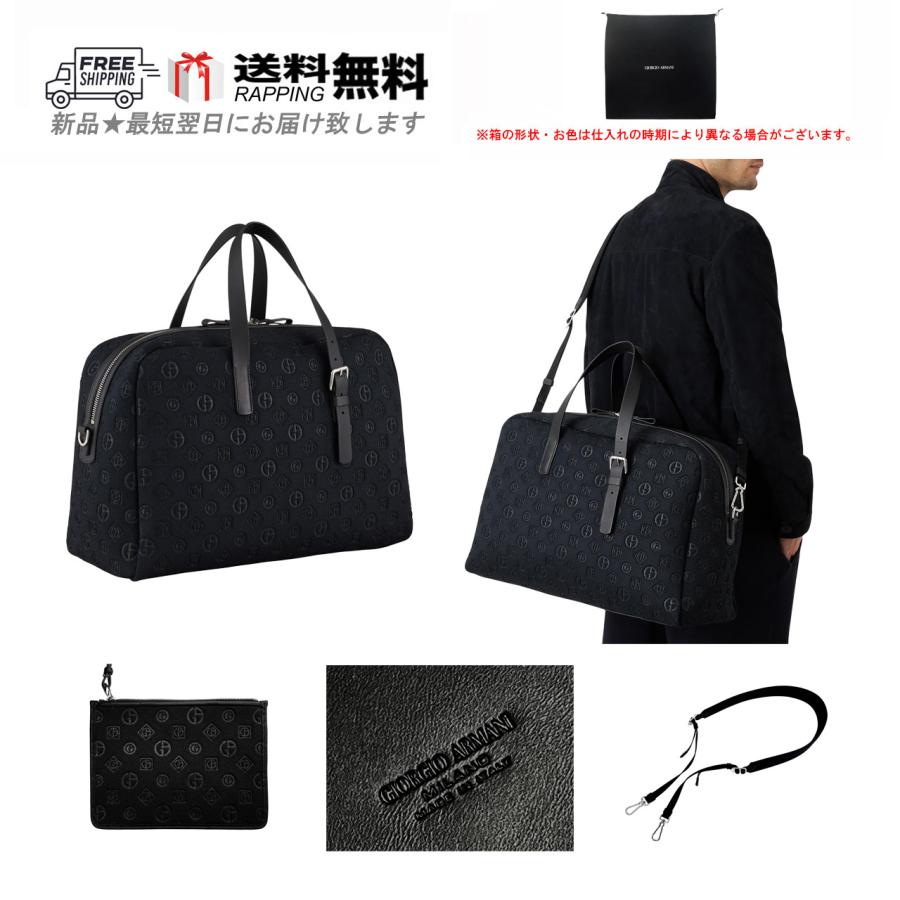 M080.. GIORGIO ARMANI ジョルジオ アルマーニ ボストン バッグ BAG トラベル ストラップ オールオーバー イタリア製 ★ 80001 ブラック | GIORGIO ARMANI