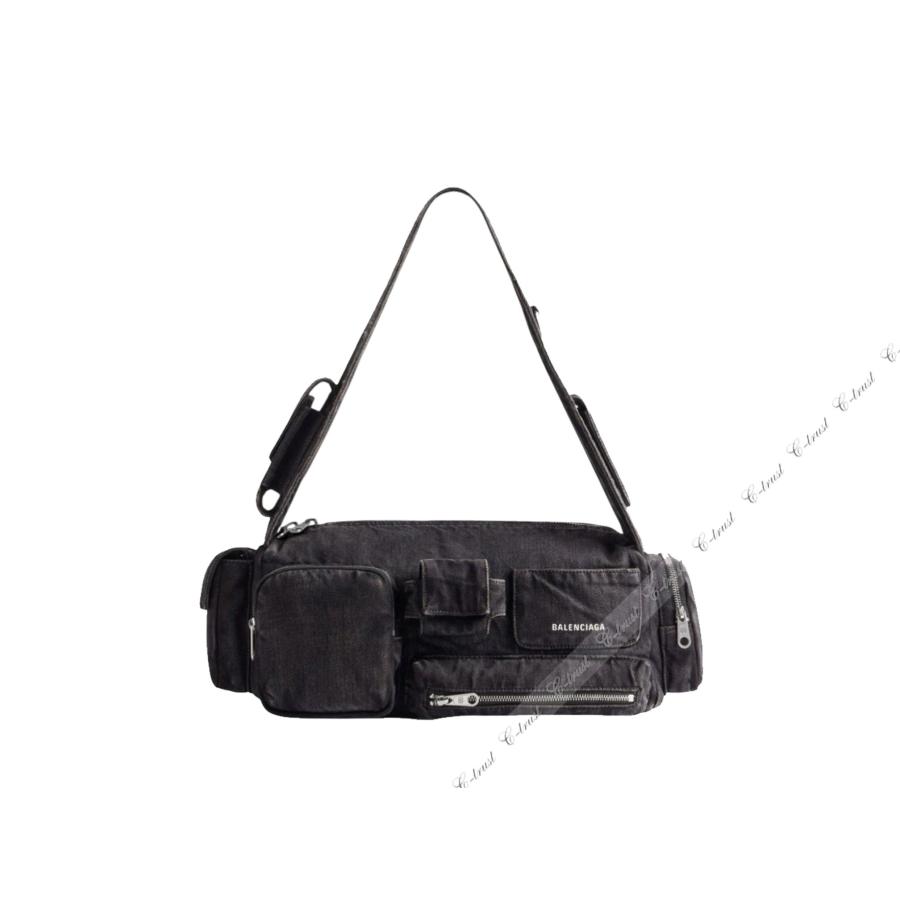 155.. BALENCIAGA バレンシアガ BAG SUPERBUSY スリング バッグ ショルダー ナイロン DISTRESSED USED 加工 イタリア製 新品 ★ 1000 ブラックの画像