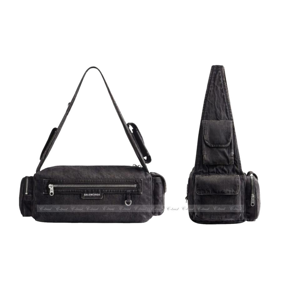 155.. BALENCIAGA バレンシアガ BAG SUPERBUSY スリング バッグ ショルダー ナイロン DISTRESSED USED 加工 イタリア製 新品 ★ 1000 ブラックの画像