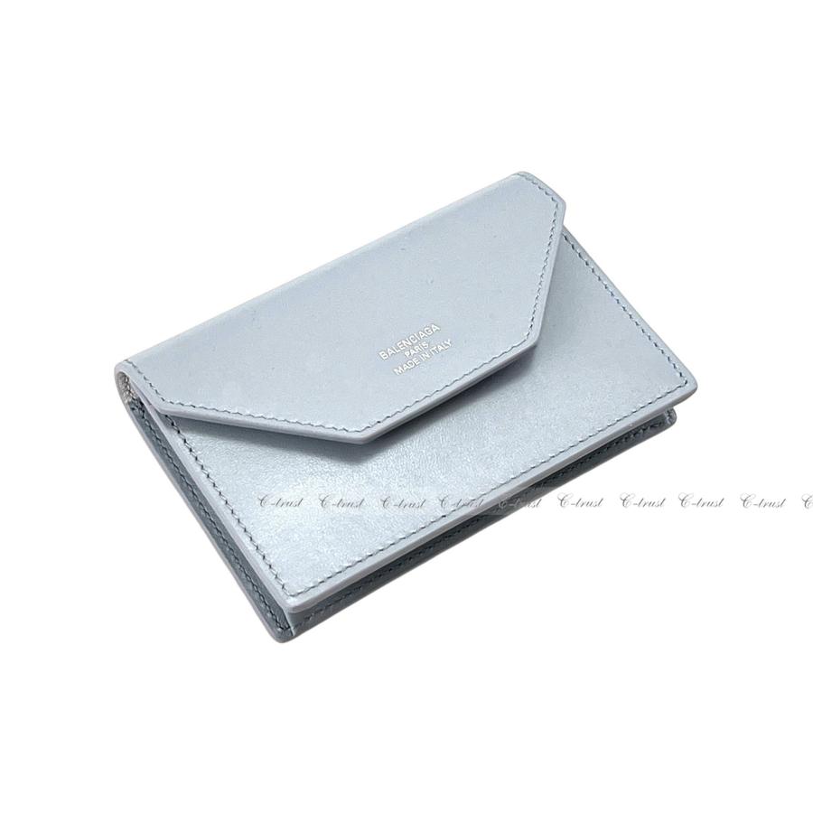 M180.. BALENCIAGA バレンシアガ 財布 ENVELOPE FLAP CARD HOLDER カードケース 名刺入れ カーフ ロゴ 新品 ★ 4799 ASH BLUE + NACRE_1
