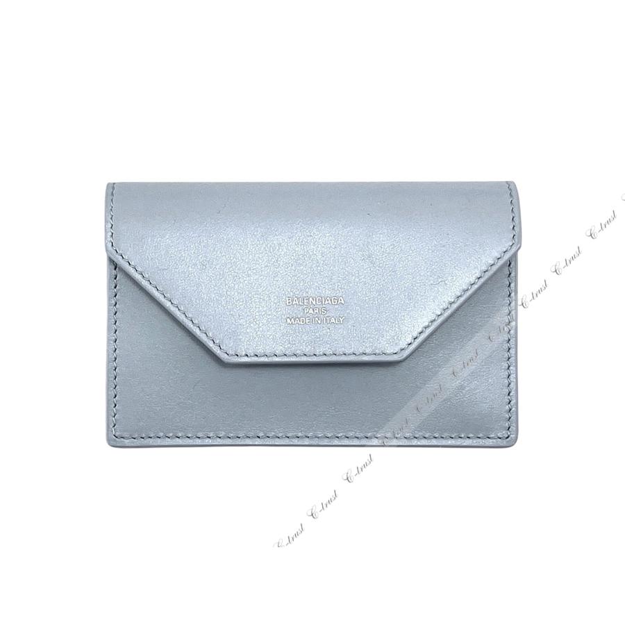 M180.. BALENCIAGA バレンシアガ 財布 ENVELOPE FLAP CARD HOLDER カードケース 名刺入れ カーフ ロゴ 新品 ★ 4799 ASH BLUE + NACRE_2