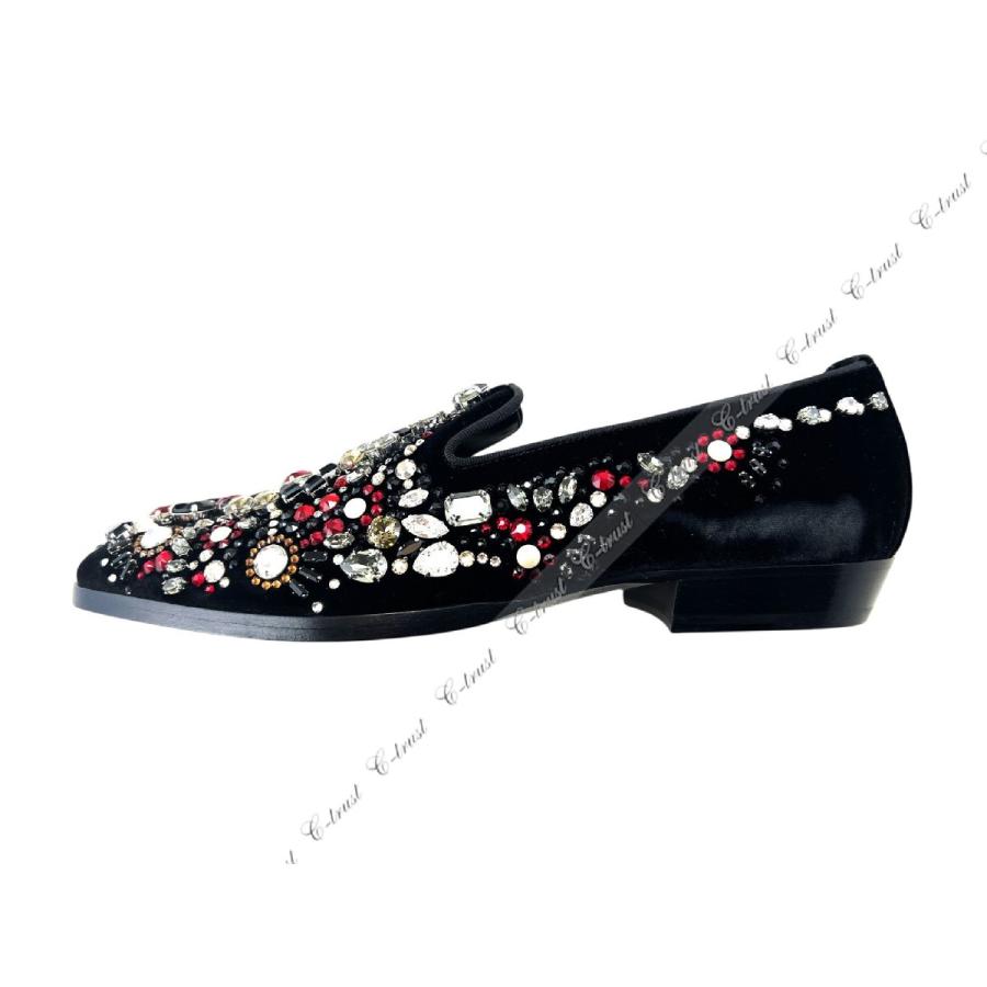 M191-41.. JIMMY CHOO ジミーチュウ スリッポン JWELLED CRYSTAL テキスタイル VELVET シューズ 靴 スワロ ロゴ イタリア製 新品 ★ ブラックの画像