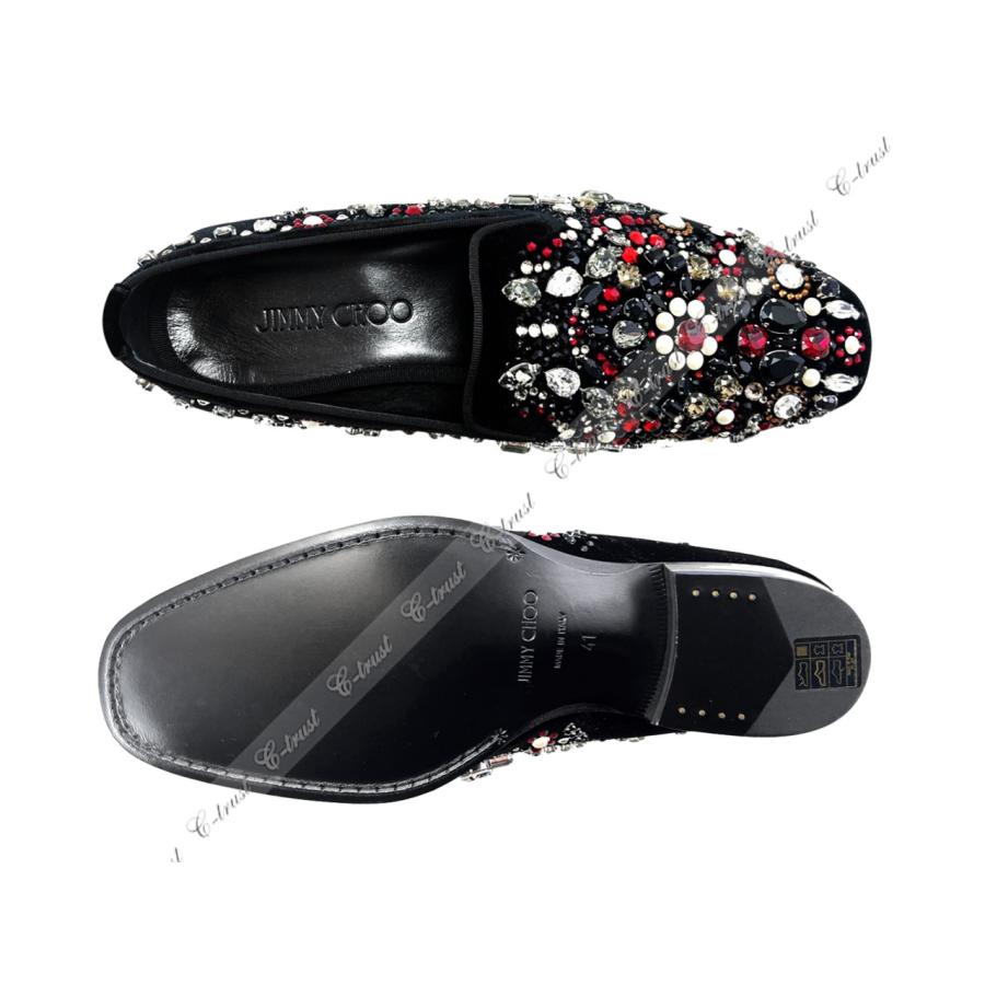 M191-41.. JIMMY CHOO ジミーチュウ スリッポン JWELLED CRYSTAL テキスタイル VELVET シューズ 靴 スワロ ロゴ イタリア製 新品 ★ ブラックの画像