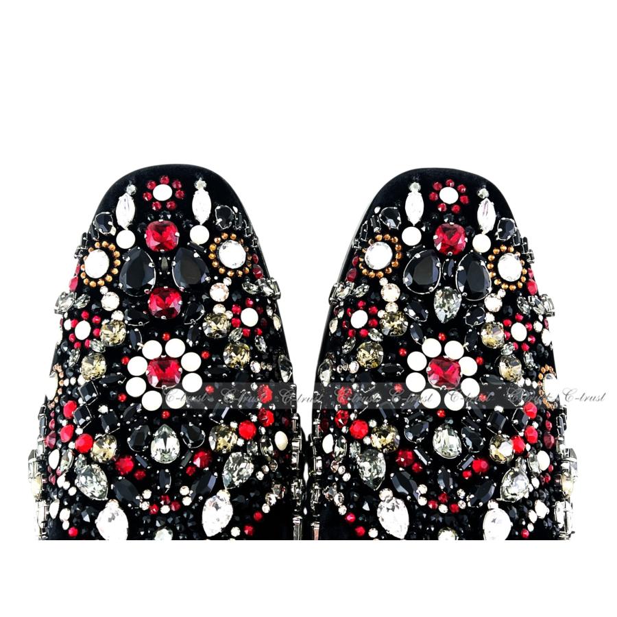 M191-41.. JIMMY CHOO ジミーチュウ スリッポン JWELLED CRYSTAL テキスタイル VELVET シューズ 靴 スワロ ロゴ イタリア製 新品 ★ ブラックの画像