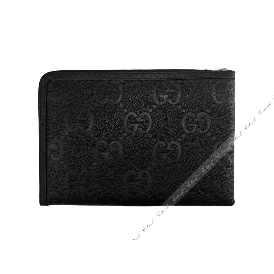 M235.. GUCCI グッチ BAG バッグ ドキュメント ケース PIUMA GG JUMBO クラッチ ポーチ カーフ レザー ロゴ イタリア製 新品 ★ 1000 BLACKの画像