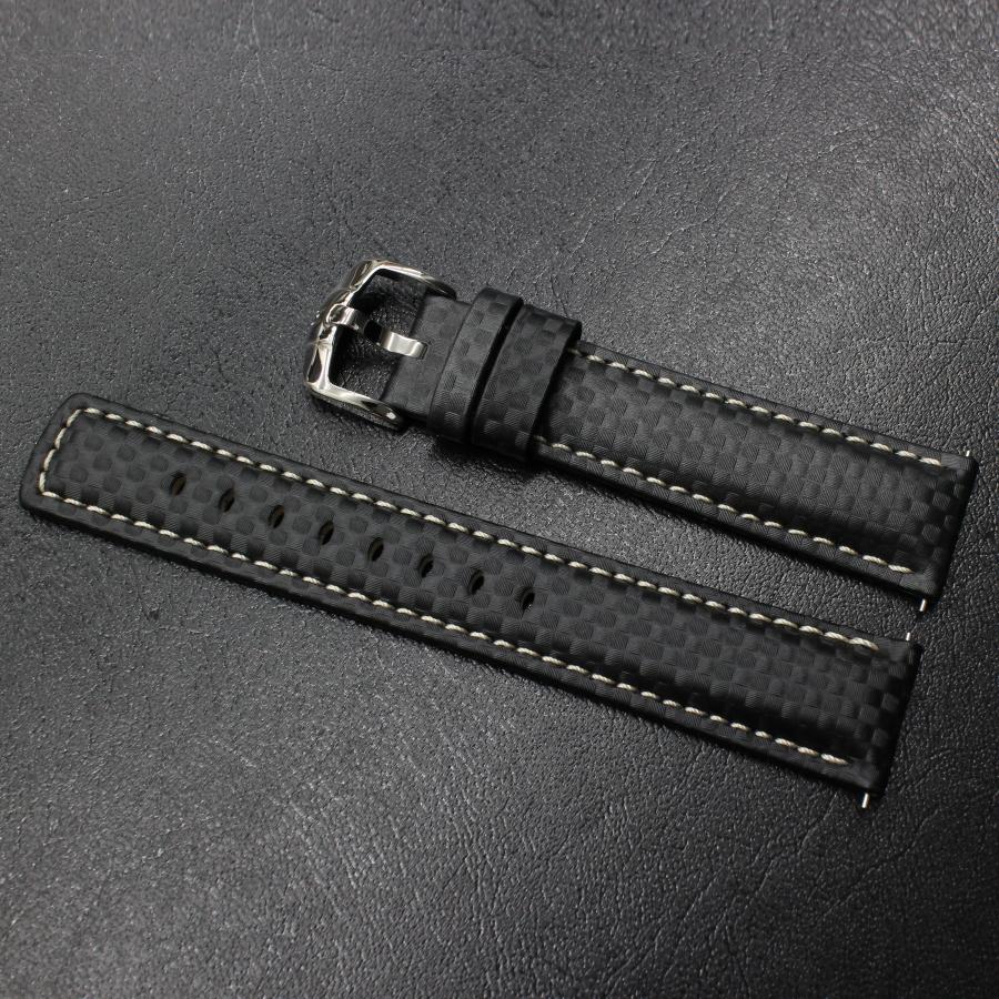 ヒルシュ HIRSCH 腕時計ベルト カーボン ブラック アビエ式バネ棒付き