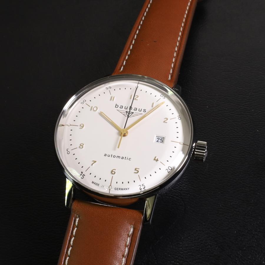 バウハウス 腕時計 BAUHAUS DESSAU 2064-1AT ホワイト 自動巻き ドイツ時計 送料無料の画像