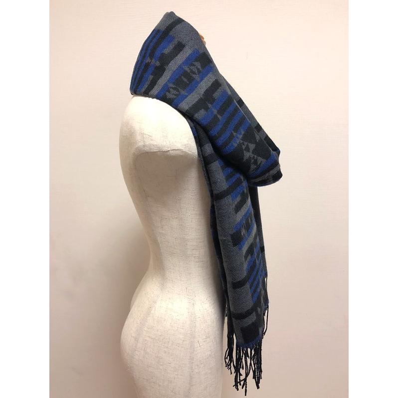 ストール ネイビー 鮮やかな色が織り成すネイティブ柄の大判ストール