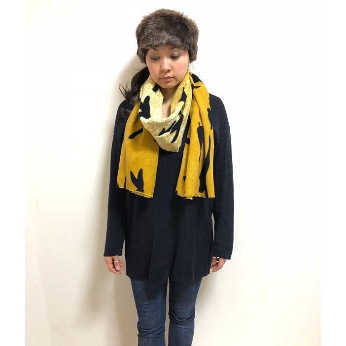 ストール イエロー 大空を舞う鳥をモチーフにした大判ストール