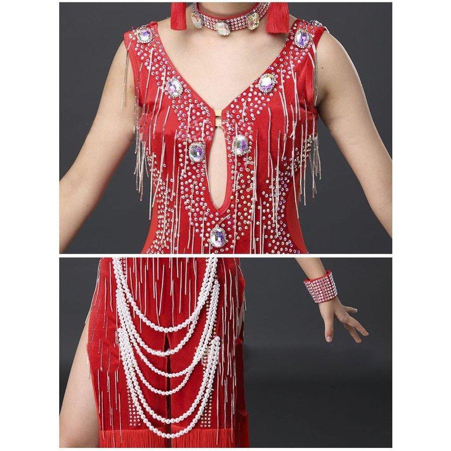 ダンス用衣装 ワンピース 膝下 袖なし ノースリーブ ダンス用ドレス ダンスウエア ダンスウェア セクシー フェイクパール ビジュー ラインストーン 