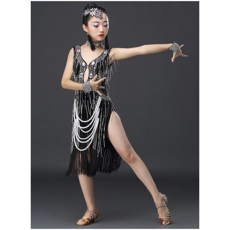 ダンス用衣装 ワンピース 膝下 袖なし ノースリーブ ダンス用ドレス ダンスウエア ダンスウェア セクシー フェイクパール ビジュー ラインストーン 