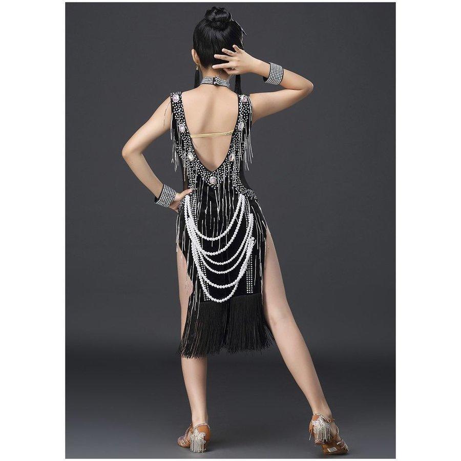 ダンス用衣装 ワンピース 膝下 袖なし ノースリーブ ダンス用ドレス ダンスウエア ダンスウェア セクシー フェイクパール ビジュー ラインストーン 