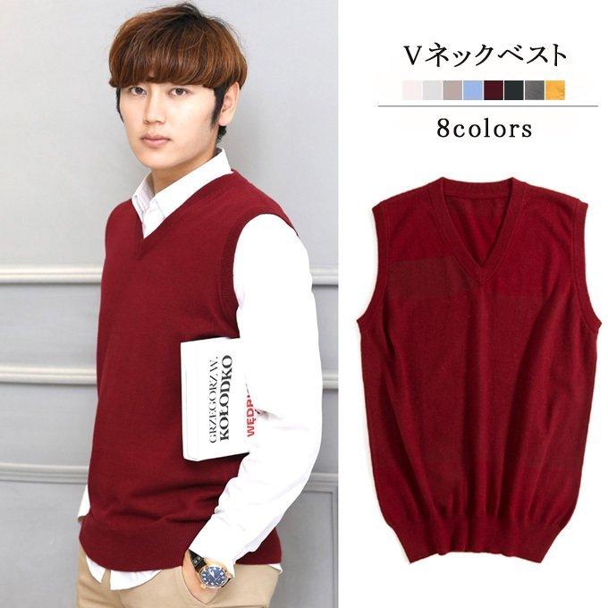 ニットベスト メンズ Vネックベスト アウター カジュアル セーター トップス ノースリーブ 冬 大きいサイズ 新作 春 無地 秋 送料無料 バーゲンセール Vネックベスト