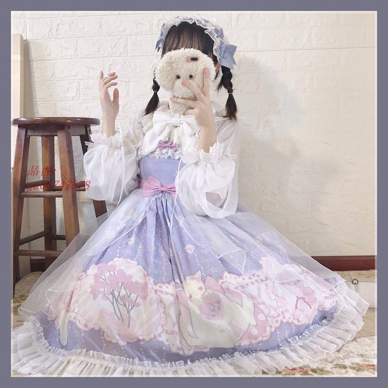 公式店舗 ロリータ ワンピース 猫 Jsk 吊りスカート ロリータファッション ロリータ服 ドレス Lolita パープル 少女風 甘ロリ かわいい 可愛い レース 甘い 安いそれに目立つ Data Ignitho Com