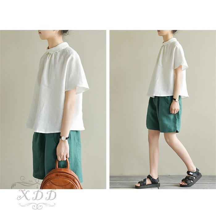 ブラウス 半袖 レディース 綿麻混風 無地 シャツブラウス トップス ゆったり 大きいサイズ プルオーバー リネンブラウス 体型カバー 夏 コーデ 綿麻 混シャツ 無料発送