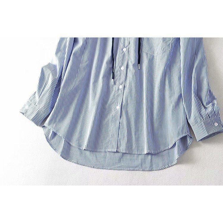 スーパーセール 春夏 40代 シャツ レディース パーカー 韓国風 おしゃれ 30代 代 フード付き 大きいサイズ ストライプ柄 可愛い 長袖 切り替え パーカー プルオーバー カーディガン カラー ブルー