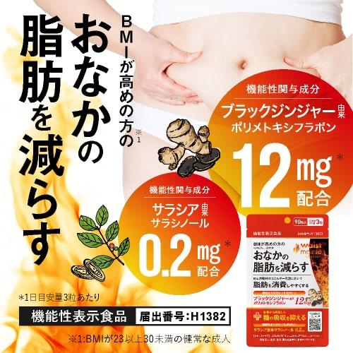 ブラックジンジャー サラシア サプリ BMIが高めの方の おなかの脂肪を減らす ウエストメンテ 機能性表示食品 90粒 4袋セット 約4ケ月分 燃焼系 | エクセレントメディカル | 02