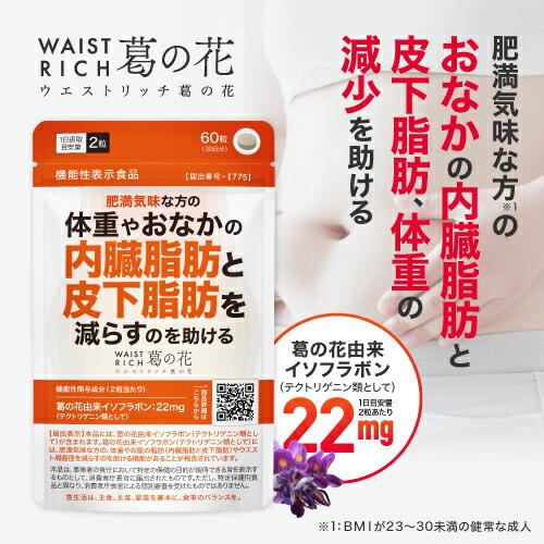 葛の花 サプリメント 葛の花由来 イソフラボン 肥満気味 の方の おなかの 内臓脂肪 皮下脂肪 減少 ウエストリッチ 葛の花 2袋 機能性表示食品 サラシア | エクセレントメディカル | 02