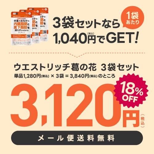 葛の花 サプリメント 肥満気味な方 おなかの 内臓脂肪 皮下脂肪 ウエスト周囲径 減らす ウエストリッチ 葛の花 30日分 3袋 機能性表示食品 | エクセレントメディカル | 01