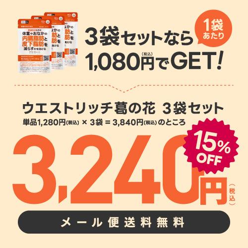 葛の花 サプリメント 肥満気味な方 おなかの 内臓脂肪 皮下脂肪 ウエスト周囲径 減らす ウエストリッチ 葛の花 30日分 3袋 機能性表示食品 | エクセレントメディカル | 01