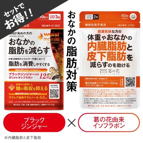 ブラックジンジャー サラシア 葛の花 由来 イソフラボン サプリ ウエストメンテ + ウエストリッチ葛の花 サプリメント 機能性表示食品 国産 橋本医師 推薦 | エクセレントメディカル