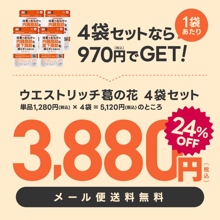 葛の花 サプリメント 肥満気味な方 おなかの 内臓脂肪 皮下脂肪 ウエスト周囲径 減らす ウエストリッチ 葛の花 30日分 4袋 機能性表示食品 | エクセレントメディカル | 01